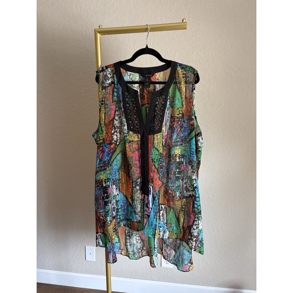 Ali Miles Women's Patchwork Tunic Size 2X Boho Flowy Layering Lagenlook Artsy